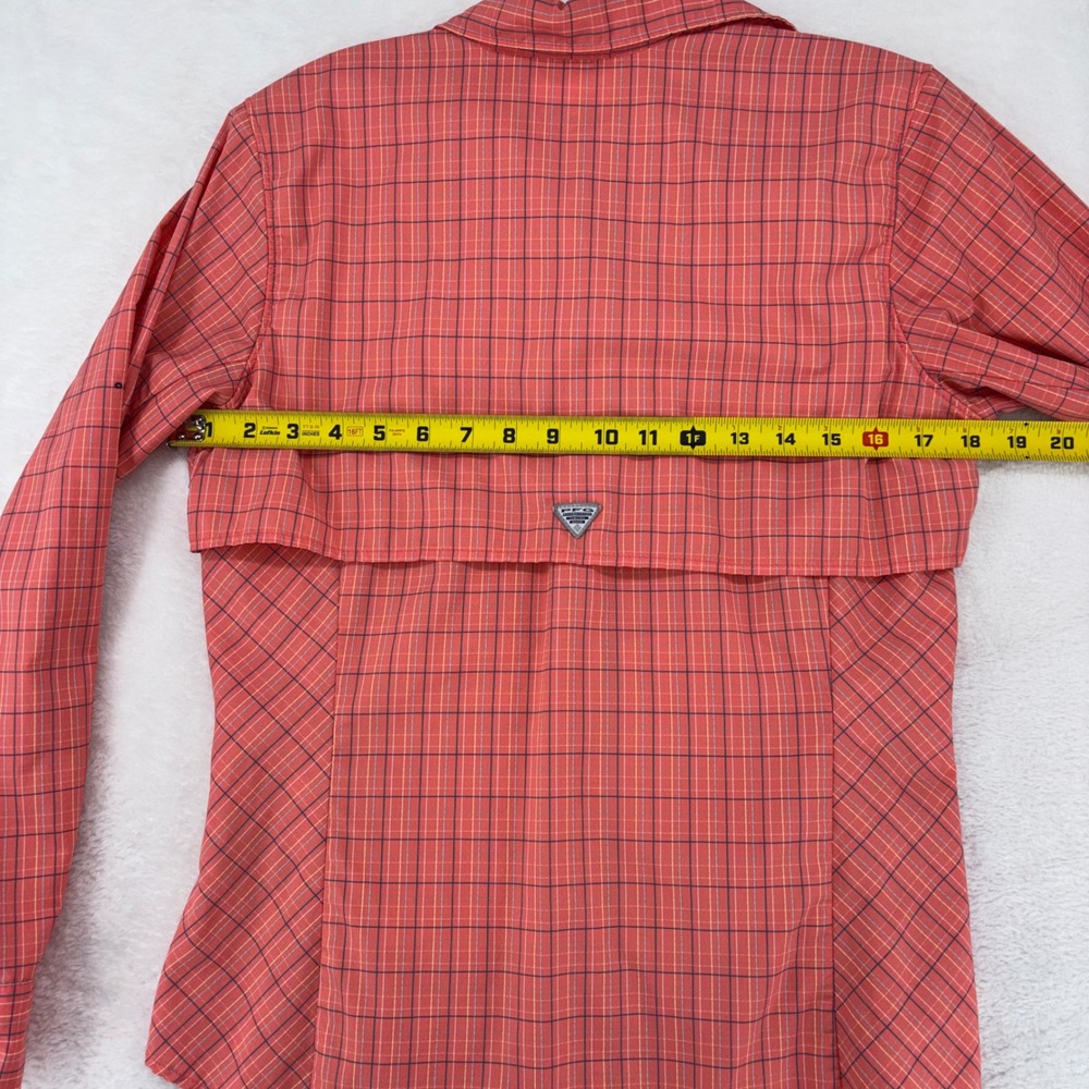Columbia PFG Super Tamiami Fishing Shirt Womens Small Coral Plaid UPF 40 Omni - Picture 7 of 15